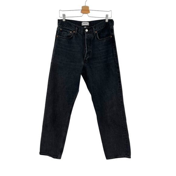 Agolde 90's Mid Rise Loose Jeans Rigid Denim Button Fly Black Size 28 - Picture 2 of 12